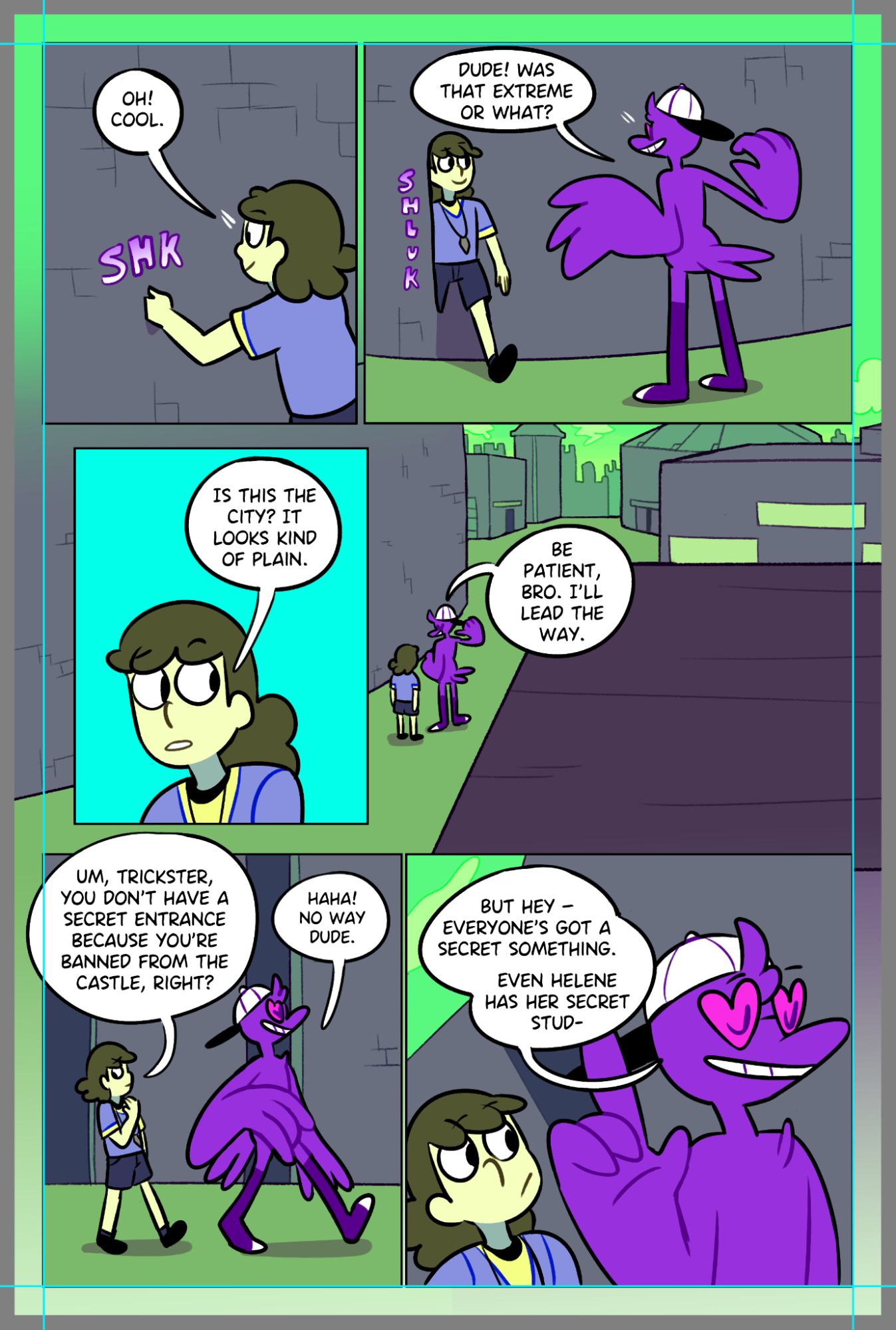 Illustration: a blank comic page showing a full comic page overlaid with printer crop marks
