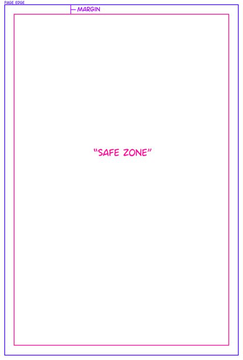 Illustration: a blank comic page showing the "safe zone" inside printer crop marks